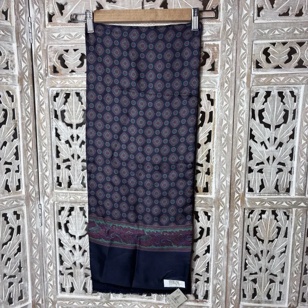 Vintage London Fog Paisley Wool Silk Opera Scarf Blue 11